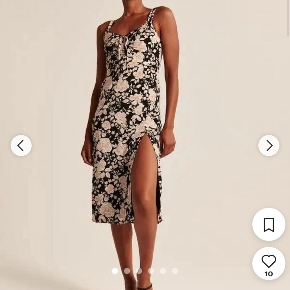 Abercrombie Black & Blush Rose Midi Dress with Slit